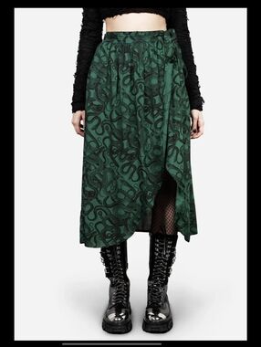 Disturbia Ophelia Snake Serpent Wrap Skirt Green Black Size 10 Steampunk Emo